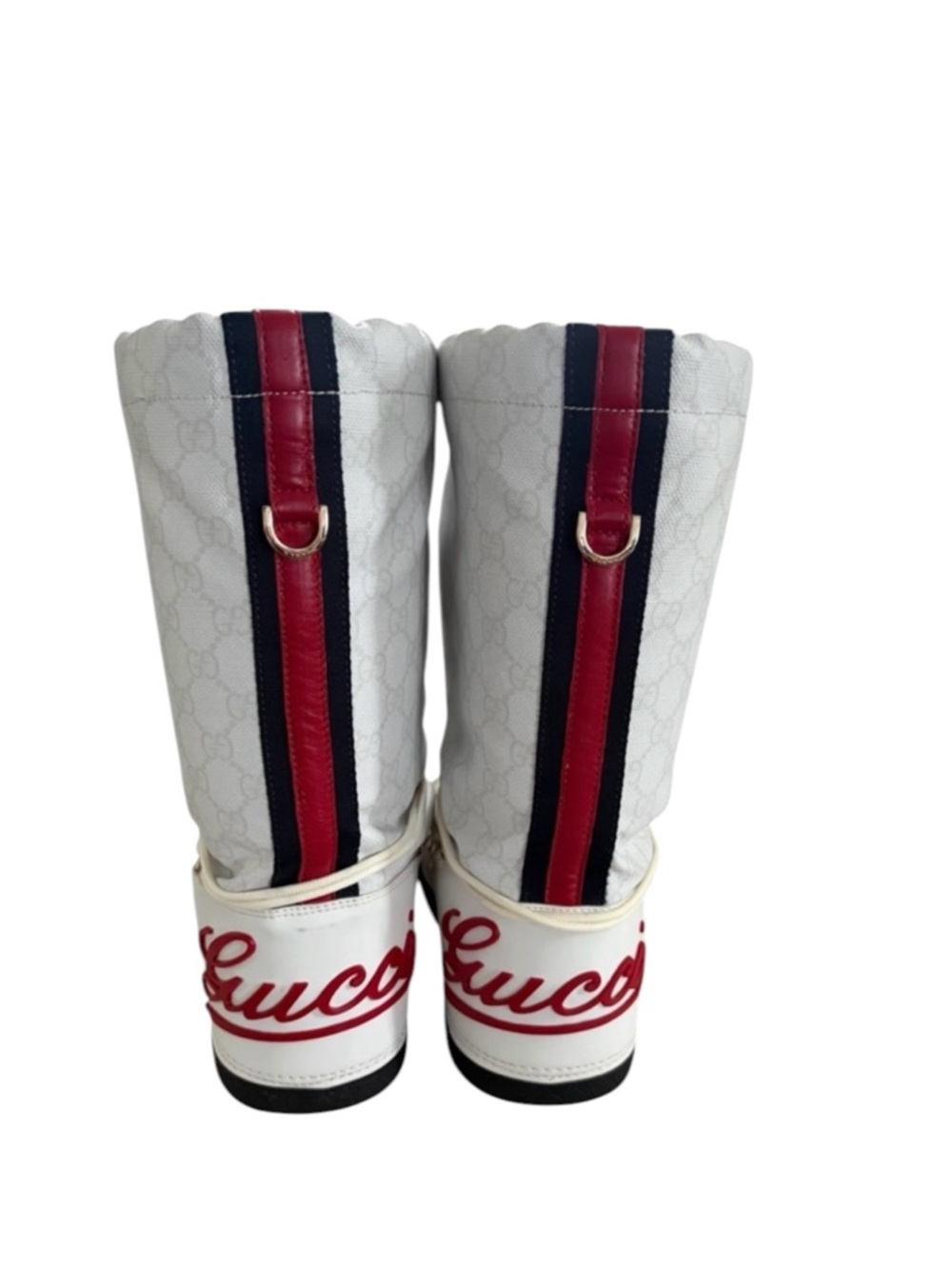 Gucci Cream & White Women's Lace-Up Winter Boots with Red Logo Size 37 - Picture 4 of 9